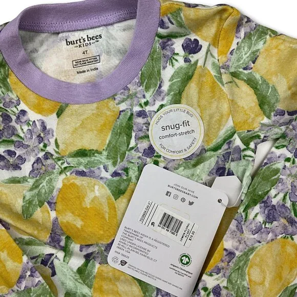 Burt's Bees Baby® Toddler Girls' Floral Snug Fit Pajama Set - Yellow/Purple 4T - Picture 2 of 2
